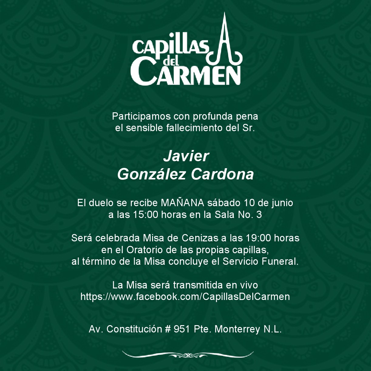 Sr. Javier González Cardona - Capillas del CarmenCapillas del Carmen